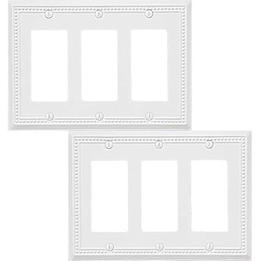 OKAWYC Triple Decorator Light Switch Cover Belaire Beaded Metal Wall Plate 2Pack White 3 Gang Triple Rocker Receptacle Dimmer Switch Cover GFCI Outlet Decorative Wallplate Durable