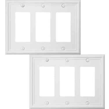 OKAWYC Triple Decorator Light Switch Cover Luca Metal Wall Plate 2Pack White 3 Gang Triple Rocker for Receptacle Dimmer Switch GFCI Outlet Switch Cover Decorative Wallplate Durable