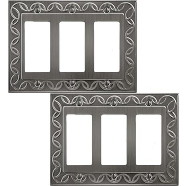 OKAWYC Triple Decorator Light Switch Cover NovaBloom Metal Wall Plate 2Pack Brushed Satin Pewter Antique Nickel 3 Gang Triple Rocker Receptacle Dimmer Switch GFCI Outlet Switch Cover Durable