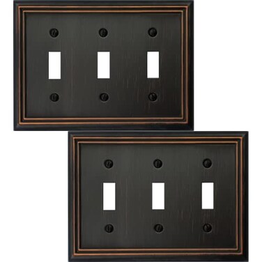 OKAWYC Triple Toggle Light Switch Cover Adler Metal Wall Plate 2Pack Aged Bronze 3 Gang Light Switch Cover Decorative Wallplate Durable