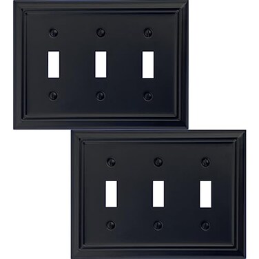 OKAWYC Triple Toggle Light Switch Cover Adler Metal Wall Plate 2Pack Black 3 Gang Light Switch Cover Decorative Wallplate Durable