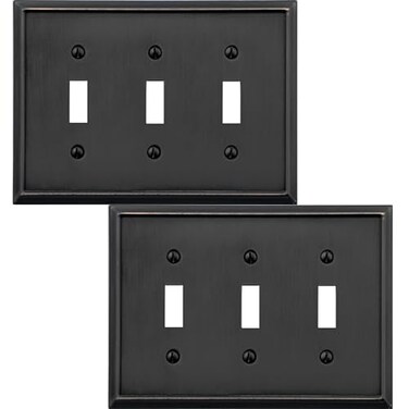 OKAWYC Triple Toggle Light Switch Cover Aria Metal Wall Plate 2Pack Aged Bronze 3 Gang Light Switch Cover Decorative Wallplate Durable