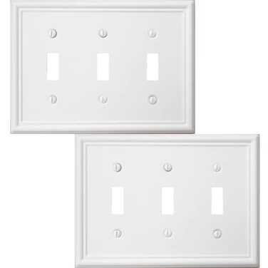 OKAWYC Triple Toggle Light Switch Cover Luca Metal Wall Plate 2Pack White 3 Gang Light Switch Cover Decorative Wallplate Durable