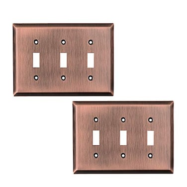 SLEEKLIGHTING Pack of 2 Wall Plate Outlet Switch Covers by SleekLighting Decorative Copper Variety of Styles DecoratorDuplexToggle Combo Size 3 Gang Toggle
