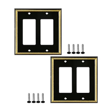 SLEEKLIGHTING Pack of 2 Wall Plate Outlet Switch Covers by SleekLighting Decorative Zinc Cast Black and Gold Variety of Styles RockerReceptacleToggle Combo Size 2 Decorator