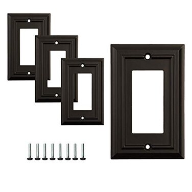 SLEEKLIGHTING Pack of 4 Wall Plate Outlet Switch Covers by SleekLighting Black Architecture Wall plates Variety of Styles RockerReceptacleToggle Combo Size 1 Gang Decorator