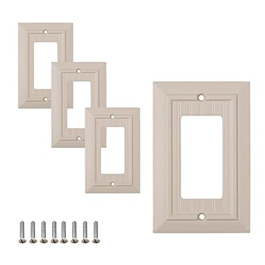 SLEEKLIGHTING Pack of 4 Wall Plate Outlet Switch Covers by SleekLighting Classic Ivory Beadboard Wall plates Variety of Styles RockerReceptacleToggle Combo Size 1 Decorator