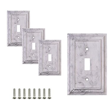 SLEEKLIGHTING Pack of 4 Wall Plate Outlet Switch Covers by SleekLighting Classic Marble Architecture Wall plates Variety of Styles DecoratorDuplexToggleBlank Combo Size 1 Toggle
