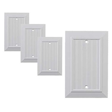 SLEEKLIGHTING Pack of 4 Wall Plate Outlet Switch Covers by SleekLighting Classic White Beadboard Wall plates Variety of Styles DecoratorDuplexToggleBlank Combo Size 1 Gang Blank