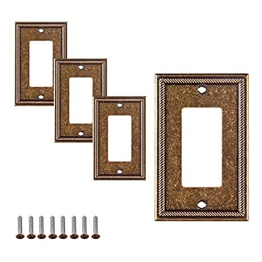 SLEEKLIGHTING Pack of 4 Wall Plate Outlet Switch Covers by SleekLighting Decorative Zinc Cast Sponged Bronze Variety of Styles RockerReceptacleToggle Combo Size 1 Decorator
