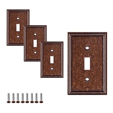 SLEEKLIGHTING Pack of 4 Wall Plate Outlet Switch Covers by SleekLighting Decorative Zinc Cast Sponged Copper Variety of Styles RockerReceptacleToggle Combo Size 1 Toggle