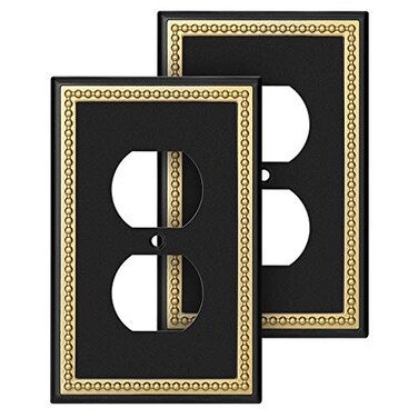 Henne Bery Pearled Frame Decorative Wall Plate Switch Plate Outlet Cover Single Duplex 2PK Black Dark Golden