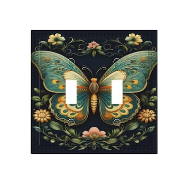 PPZCXWP Butterfly Ornate with Flower Light Switch Covers Double Toggle 2 Gang Wall Plate Dual Decorative Switchplate Electrical Faceplate for Farmhouse Decor