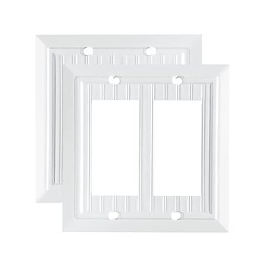 Funkiim Pure White Classic Beadboard Wall PlatesLight Switch CoversElectrical Outlet Covers Switch Plates of Various Combination Nature Bamboo Fiber Wall plate 2 Gang Decorator 2 Pack