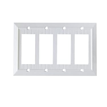 Funkiim Pure White Classic Beadboard Wall PlatesLight Switch CoversElectrical Outlet Covers Switch Plates of Various Combination Nature Bamboo Fiber Wall plate 4 Gang Decorator 1 Pack