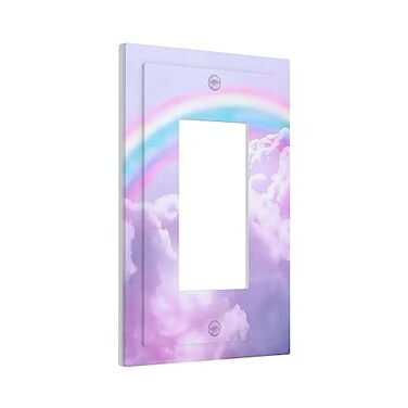 Xuejiaku Rainbow in the Clouds Single Rocker Outlet Wall Plates Pink Art Panel 1 Gang Light Switch Cover Decorative Purple Cloud Electrical GFCI Switchplate Cute Dimmer for Bedroom Kidroom Nursery Dec