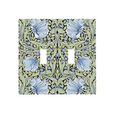 Rougui Decorative Switch Plate Covers William Morris Green Plant Leaf Blue Flower 2 Gang Wall Plate Double Toggle Light Switch Cover Plate Electric Dual Device Electrical Faceplate