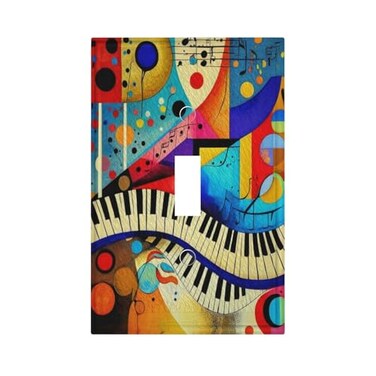 Rougui ROUGUI Piano Keys Musical Notes Light Switch Covers 1 Gang Single Toggle Wall Plate Decorative Switchcover Electrical Switchplate for Country Living Decor