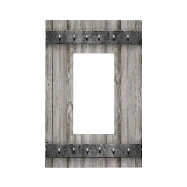 ranedula Rustic Barn Door Kitchen Grey Wooden Wood Grain with Metal Texture Single Rocker GFCI Device Wallplate 1 Gang Electrical Decorator Outlet Light Switch Cover Country Farmhouse Western Decor