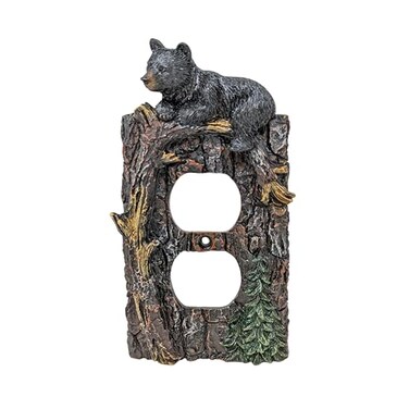 AMAJY Rustic Black Bear Wall Plate Cover Climbing Bear on Tree Branch Design Decorative Double Outlet Cover for Cabin Lodge Rustic Decor Durable Resin Material Easy to Install
