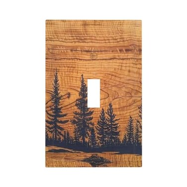 JIEXUTE Rustic Country Lodge Style Brown Pine Tree Forest Woodland Woods Wooden Single 1 Gang Light Switch Cover Art Single Toggle Decorative Device Decorator Face Wall Plate Outlet Cover SwitchplateP