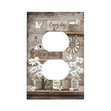 wyehjut Rustic Farmhouse Country Daisy Floral Duplex Outlet Cover Light Switch Wall Plate Decorative Receptacle Switchplate Electrical Faceplate for Bathroom Kitchen Home Decor Accessories 5 X 3