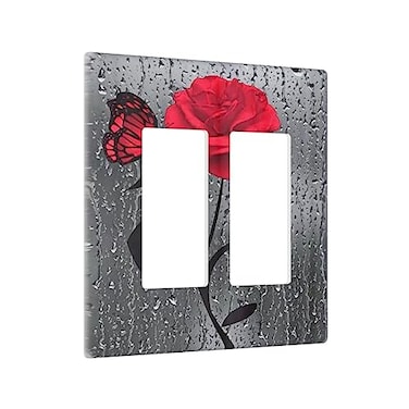 Wpshijia Rustic Flower Red Rose Drop of Water Double Rocker Wall Plate 2 Gang Light Switch Cover Electrical Switch Plate Receptacle Decorative Outlet for Bathroom Bedroom Decor