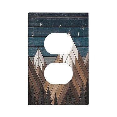 Wpshijia Rustic Geometric Mountain Wilderness Wood 1 Gang Wall Plate Single Duplex Outlet Cover Receptacle Decorative Light Switch Cover Plate Electrical Faceplate Socket for Bedroom Bathroom Kitchen