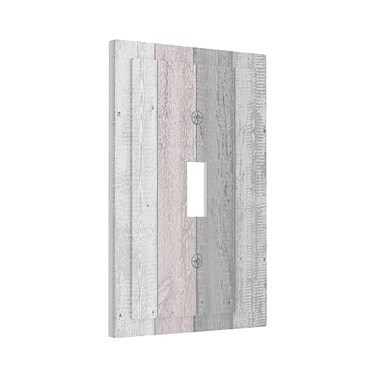 Xuejiaku Rustic Pink Gray Painted Wood Effect 1 Gang Light Switch Cover Decorative Single Toggle Wall Plate Switchcovers Electrical Switchplate Home Decor for Farmhouse Living Room Bedroom Bathroom De