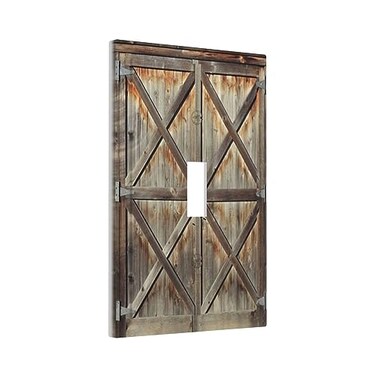 Spshian Rustic Shabby Worn Brown Wooden Barn Doors 1 Gang Light Switch Cover Decorative Single Toggle Wall Plate Switchcovers Electrical Switchplate Home Decor for Farmhouse Living Room Bedroom Decora