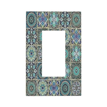 Sghxwp Decorative Switch Plate Covers Morocco Talavera Mexican Tile Printed Green Mandala 1 Gang Single Decora GFCI Device Light Switch Cover 1 Rocker Outlet Wall Plate Faceplate for Kitchen