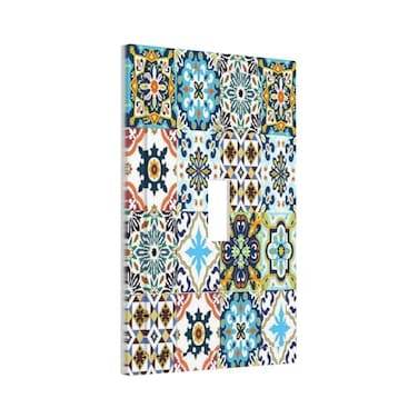 Sghxwp Decorative Switch Plate Covers Talavera Mexican Tile Texure Blue Mandala Flower 1 Gang Wall Plate Single Toggle Light Switch Cover Plate Jumbo Electrical Switchplate Receptacle Faceplate