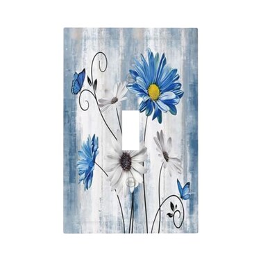 Sghxwp Rustic Teal Blue Daisy Floral 1 Gang Light Switch Covers Single Toggle Wall Plate Decorative Switchcover Electrical Switchplate for Country Bathroom Bedroom Kitchen Decor