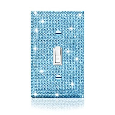 Gaocai Shiny Silver Blue Rhinestones Wall Plates Switch Plate Covers Decorative Light Switch Cover Single Toggle Rhinestones Outlet Covers Wall Plate