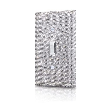 Gaocai Shiny Silver Rhinestones Wall Plates Light Switch Decorative Cover Plate Single Toggle Rhinestones Outlet Covers Wall Plate