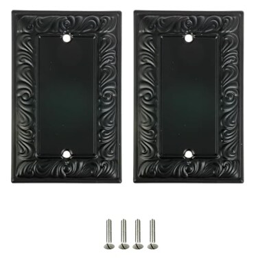 SLEEKLIGHTING SleekLighting Beveled Black Architecture Wall plates Electric Outlet and Switch Covers Style 1 Gang Blank 2 Pack