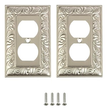 SLEEKLIGHTING SleekLighting Beveled Satin Nickel Wall plates Electric Outlet and Switch Covers Style 1 Gang Duplex 2 Pack
