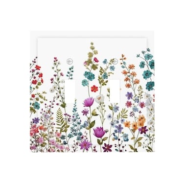 Spshian Decorative Light Switch Plate Covers Rustic Wild Flowers Boho Purple Red Floral Leaves 2 Gang Wall Plate Double Toggle Switch Cover Plate Electric Dual Device Electrical Faceplate