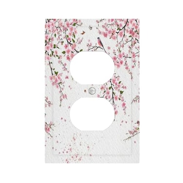 Spshian Decorative Outlet Covers Cherry Spring Plum Floral Sakura Pink Flowers 1 Gang Duplex Light Switch Cover Plate Electrical Switch plate Covers Wall Plates Receptacle Covers for Home Decor