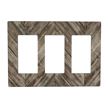 Spshian Decorative Outlet Covers Rustic Brown Herringbone Wood Boards 3 Gang Wall Plate Triple Rocker Decora Light Switch Cover Plate Jumbo Electrical GFCI Switch Plate Cover for Farmhouse Decor