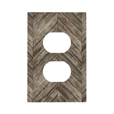 Spshian Decorative Outlet Covers Rustic Farmhouse Brown Herringbone Wood Boards 1 Gang Wall Plate Receptacle Duplex Light Switch Cover Plate Single Dual Plug Covers Electrical Switchplate Faceplate