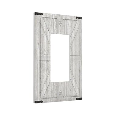 Spshian Decorative Outlet Covers Rustic Wooden White Barn Doors 1 Gang Single Decora GFCI Device Light Switch Cover Plate 1 Rocker Wall Plate Jumbo Switch Plate Cover for Kitchen Farmhouse Bedroom