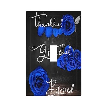 Spshian Light Switch Cover Blue Rose Thankful Grateful Blessed 1 Gang Wall Plate Cover Romantic Blue Floral Single Toggle Outlet Covers Decorative Switchplate Electrical Faceplate for Home Decor