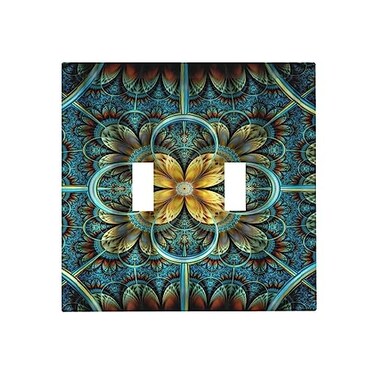 Spshian Light Switch Cover Boho Fractal Mandala 2 Gang Wall Plate Double Light Switch Plate Bohemia Toggle Decorative Outlet Covers Electrical Switchplate for Bathroom Bedroom Decor