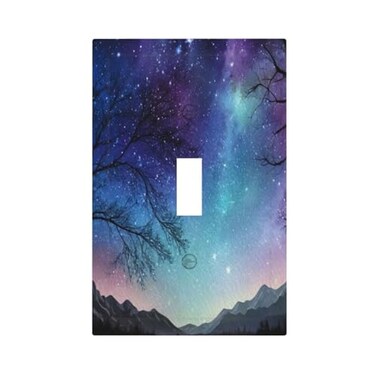Spshian Light Switch Cover Plate Purple Galaxy Starry Sky Forest Mountains 1 Gang Switch Plate Covers Single Toggle Wall Plates Decorative Electrical Faceplate for Bathroom Bedroom Decor