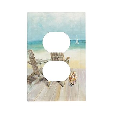 Spshian Outlet Covers Beach Chair Seascape Blue Ocean 1 Gang Duplex Light Switch Cover Plate Modern Coastal Decorative Wall Plates Electrical Switchplate Receptacle Cover for Bathroom Bedroom Decor