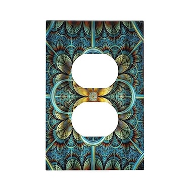 Spshian Outlet Covers Boho Fractal Mandala 1 Gang Duplex Light Switch Cover Plate Bohemia Decorative Wall Plates Electrical Switchplate Receptacle Cover for Bathroom Bedroom Decor