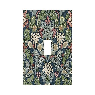 Spshian William Morris Floral Boho Midnight Blue Bohemian Flower Single Toggle Light Switch Covers Decorative 1 Gang Wall Plate Cover Electrical Device Switchplate Faceplate for Country Bathroom Decor