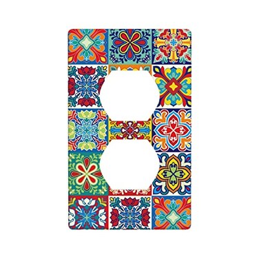 Gianlaima Talavera Mexican Ceramic Tiles Watercolor Decor Print Light Switch Plate Cover Plastic Wall Plates Single Gang Electrical Switch Duplex Outlet Cover