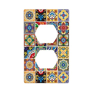 OHZOLLAN Talavera Mexican Tiles Single Duplex Light Switch Plate And Outlet Covers 1 Gang Decorative Electrical Wall Plate Receptacle Switchplate Decorate Plug Cover For Bathroom Bedroom Kitchen 45276